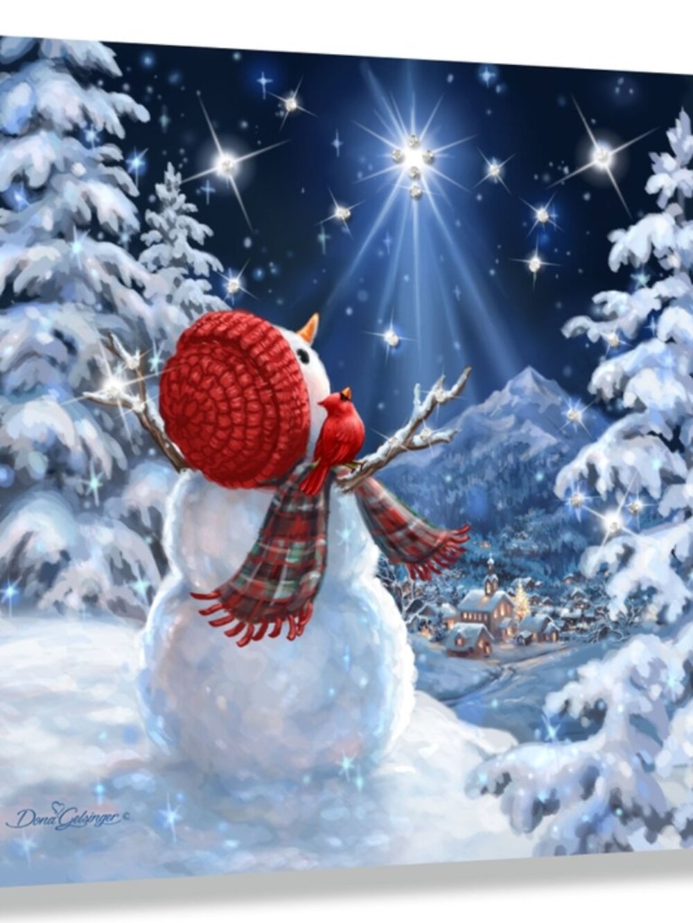 Upon A Midnight Star Snowman canvas Print with Dazzling crystals